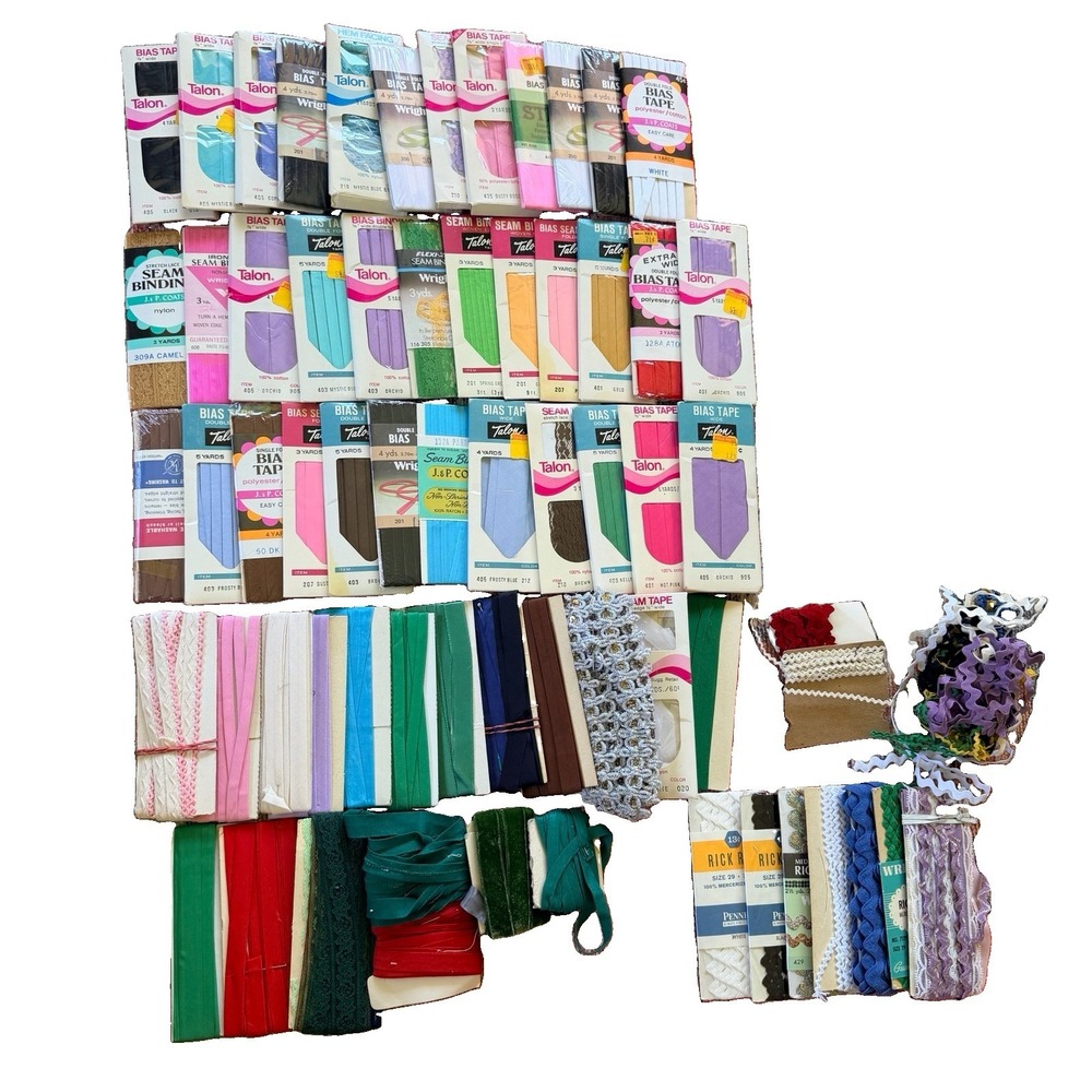 36+ Opened Pkgs LOT Vintage Binding Bias Tape Rick Rack JP Coats Talon Wrights